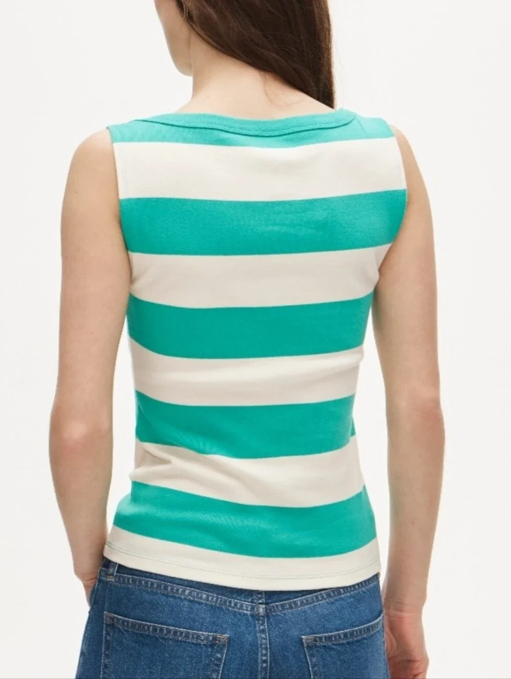 J. Crew (Sz L) Green & Cream Striped Cotton Sleeveless Perfect Fit Top (NEW-NWT)